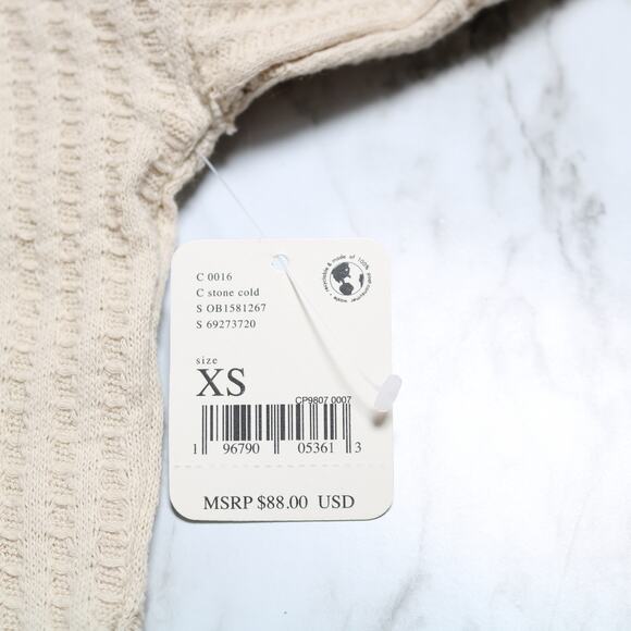 Free People Juicy Waffle Knit Thermal Top Cream Cowl Neck Oversized Fit Size XS - Picture 7 of 12